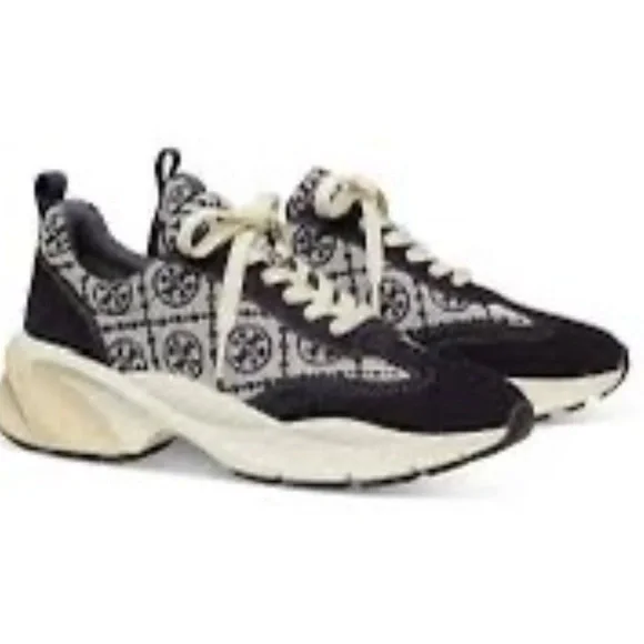 🔥🔥Authentic Tory Burch T Monogram Good Luck Sneakers M Navy Blue Monogram Size11 - Picture 12 of 13
